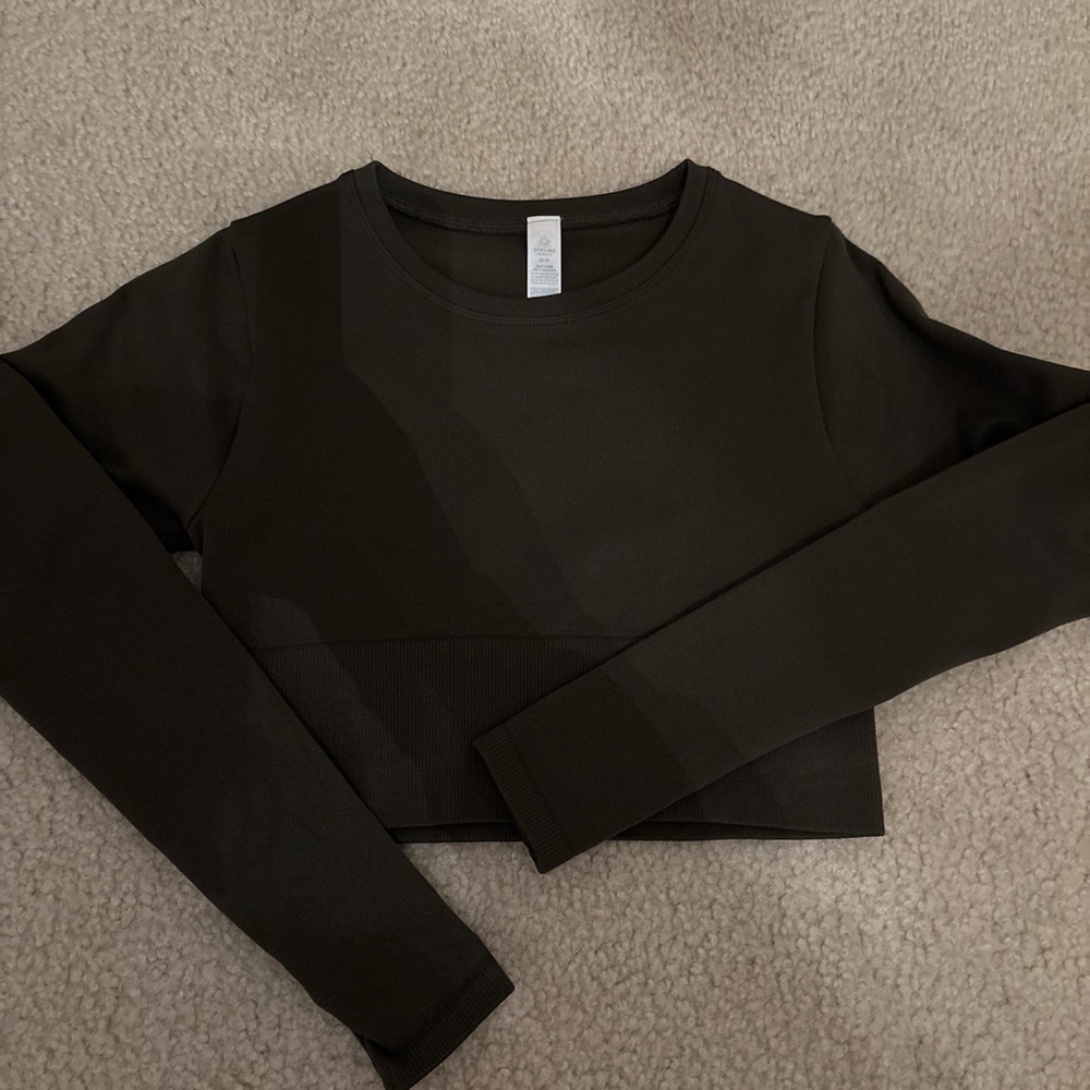 Women's Long Sleeve Crop Top - Olive green
